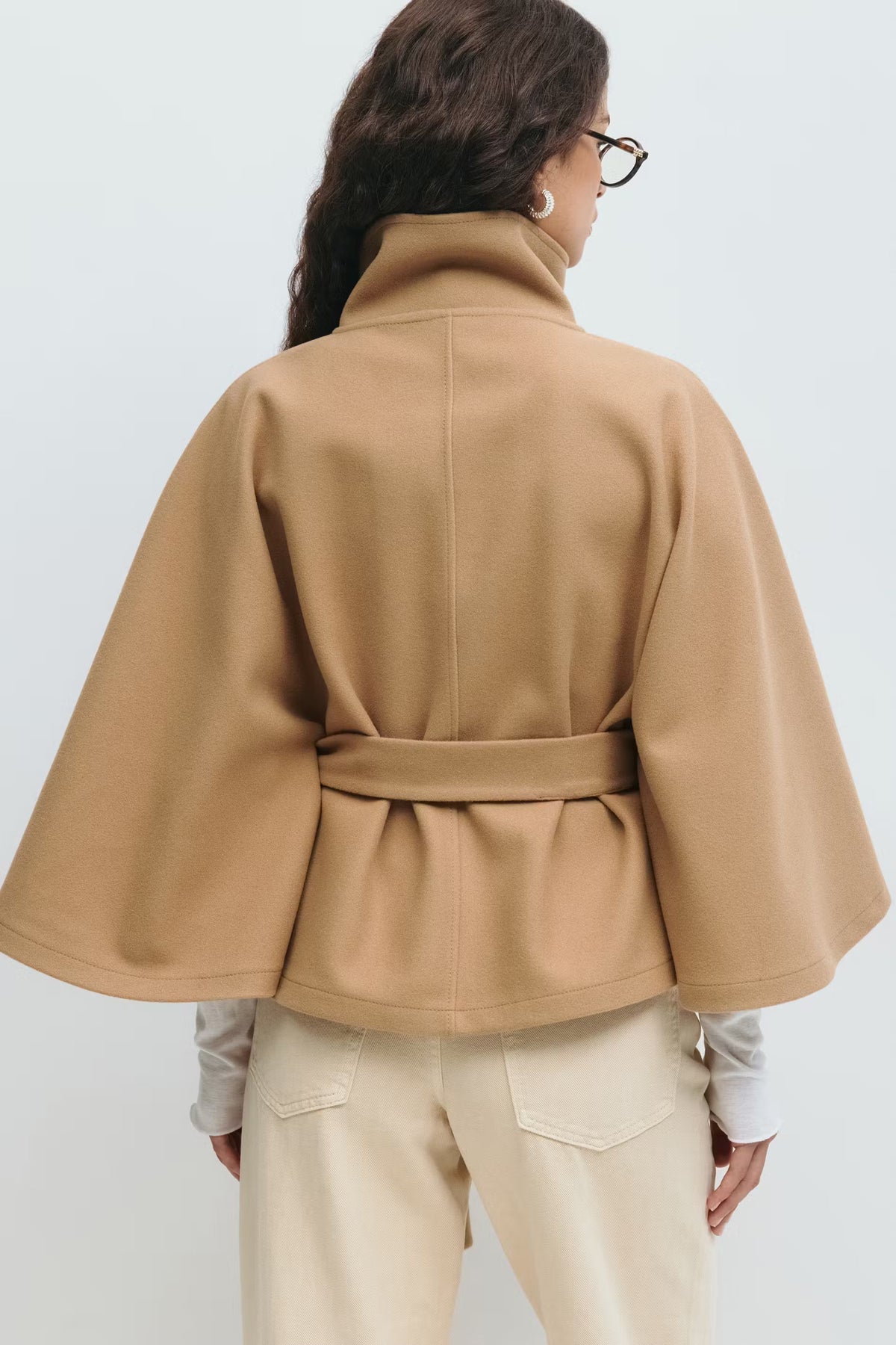 Women's Belted Cape Jacket with High Collar | E&W - 10 - Elenwear