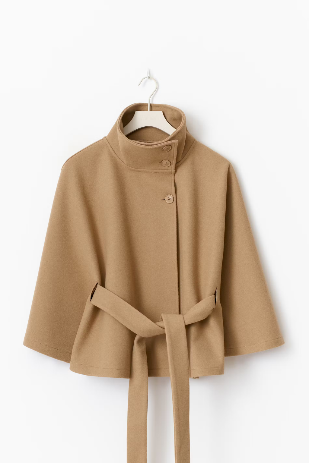 Women's Belted Cape Jacket with High Collar | E&W - 15 - Elenwear