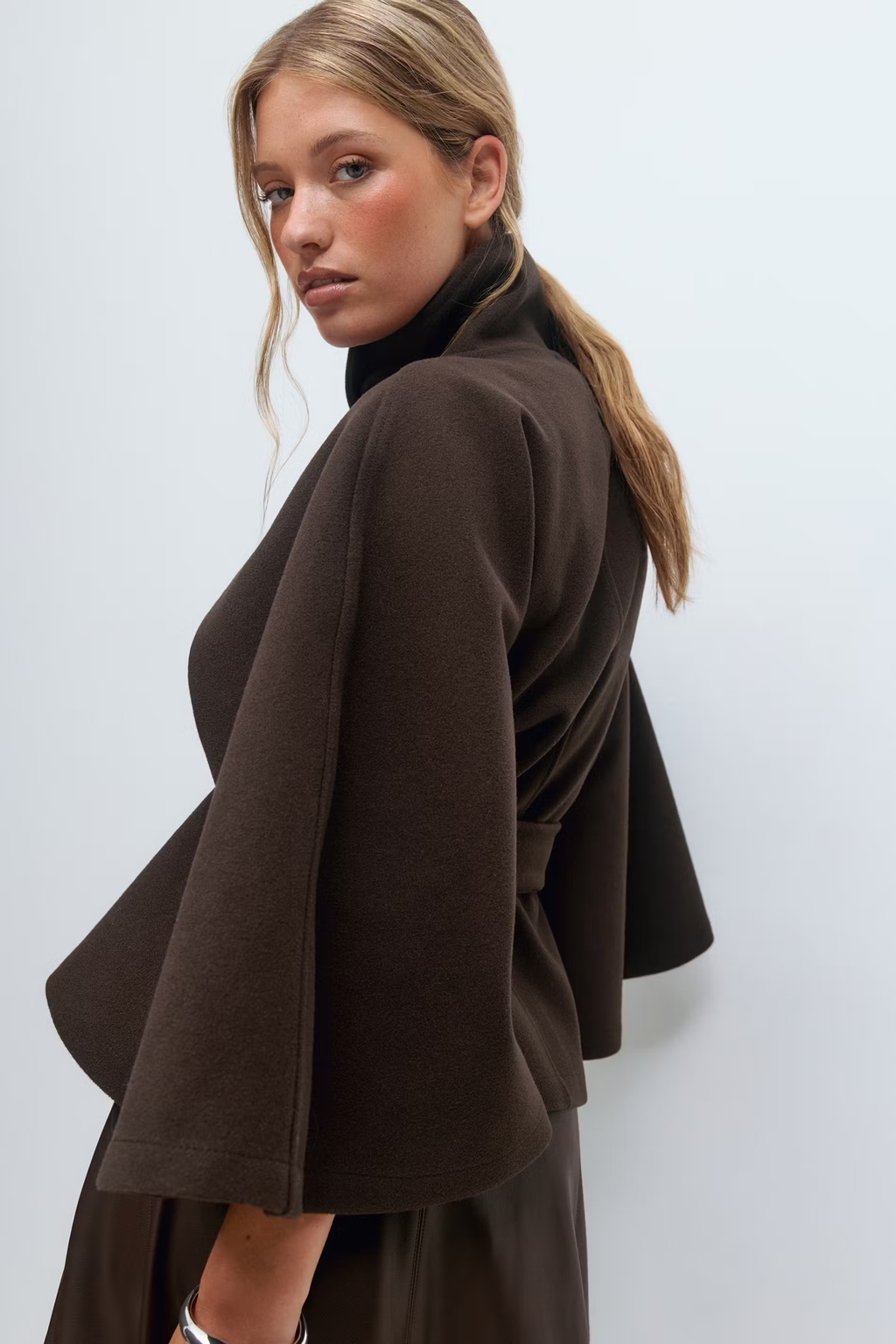 Women's Belted Cape Jacket with High Collar | E&W - 19 - Elenwear