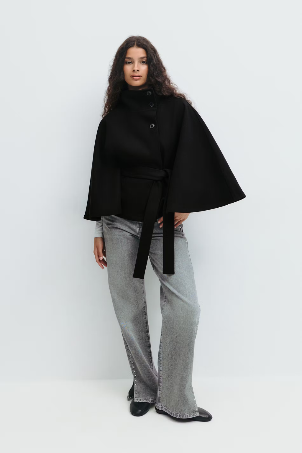 Women's Belted Cape Jacket with High Collar | E&W - 9 - Elenwear