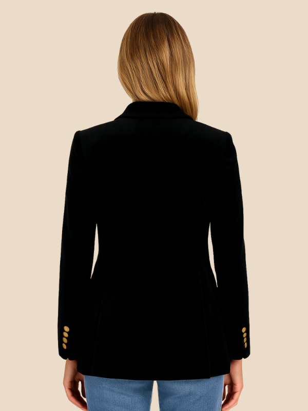 Blazer Women Velvet Look Tailored Fit with Notched Lapel | E&W - 15 - Elenwear