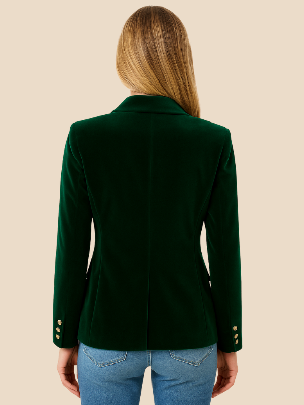 Blazer Women Velvet Look Tailored Fit with Notched Lapel | E&W - 12 - Elenwear