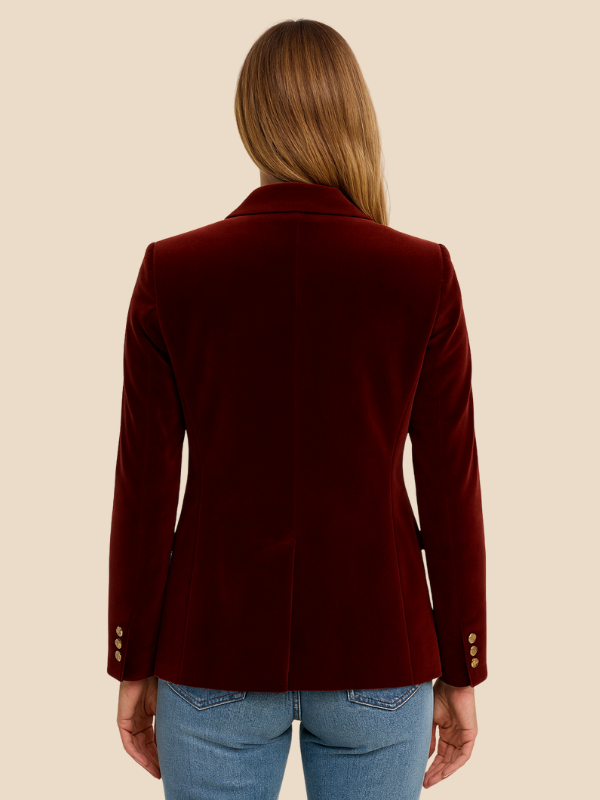 Blazer Women Velvet Look Tailored Fit with Notched Lapel | E&W - 13 - Elenwear