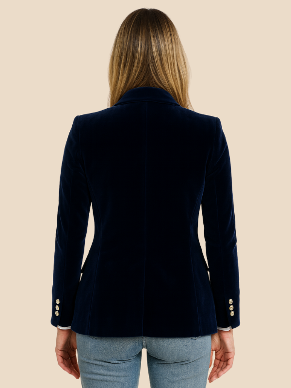 Blazer Women Velvet Look Tailored Fit with Notched Lapel | E&W - 14 - Elenwear