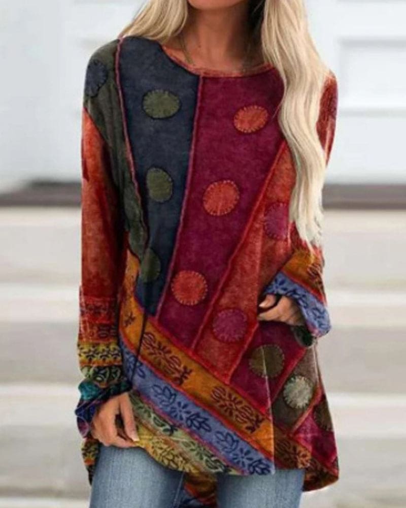 Bohemian Tunic Blouse for Women | Vibrant Colour Block Design | E&W - 1 - Elenwear