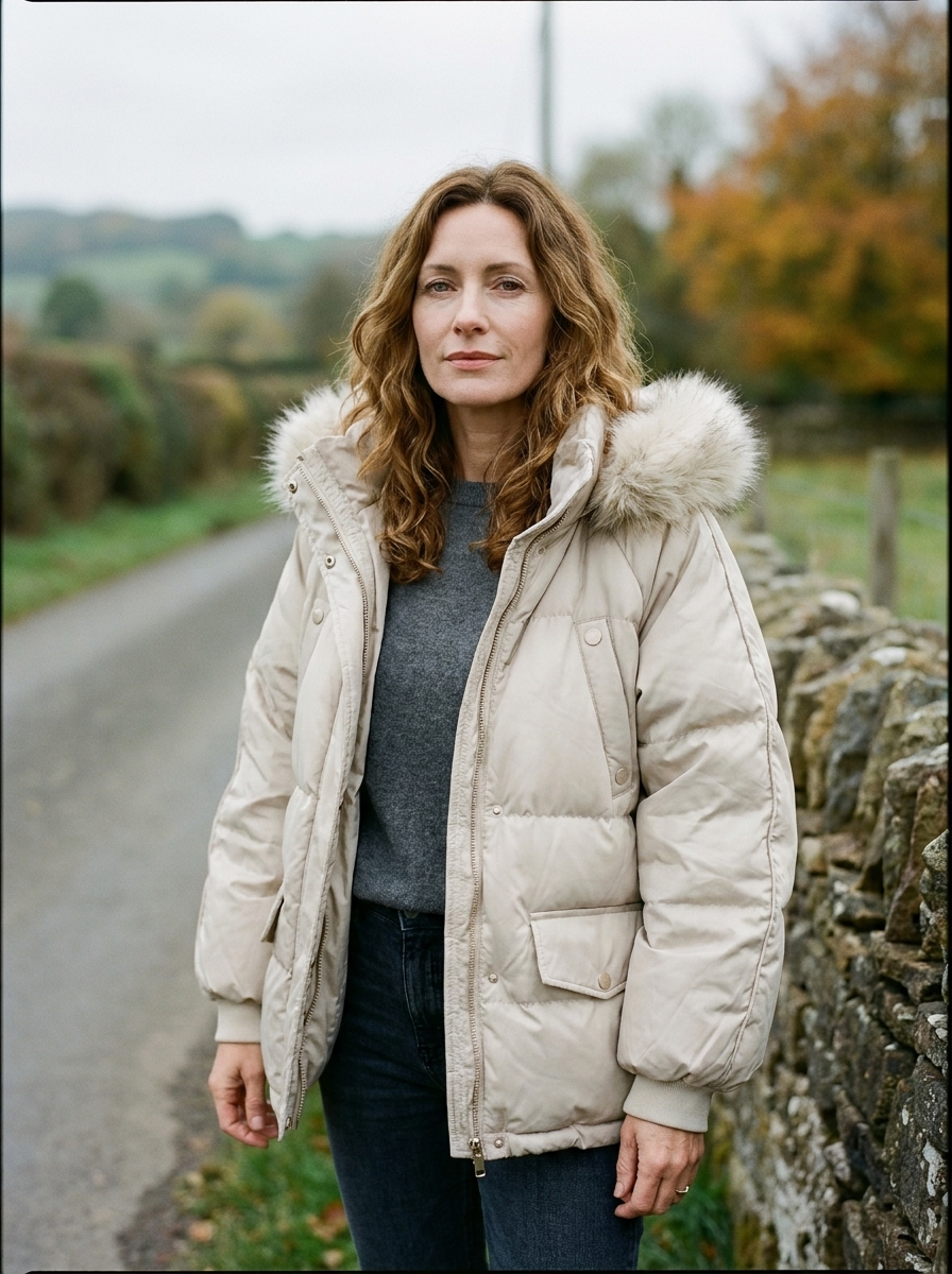 Women's Faux-Fur Trim Hooded Parka — Loose-Fit Puffer Coat - Beige