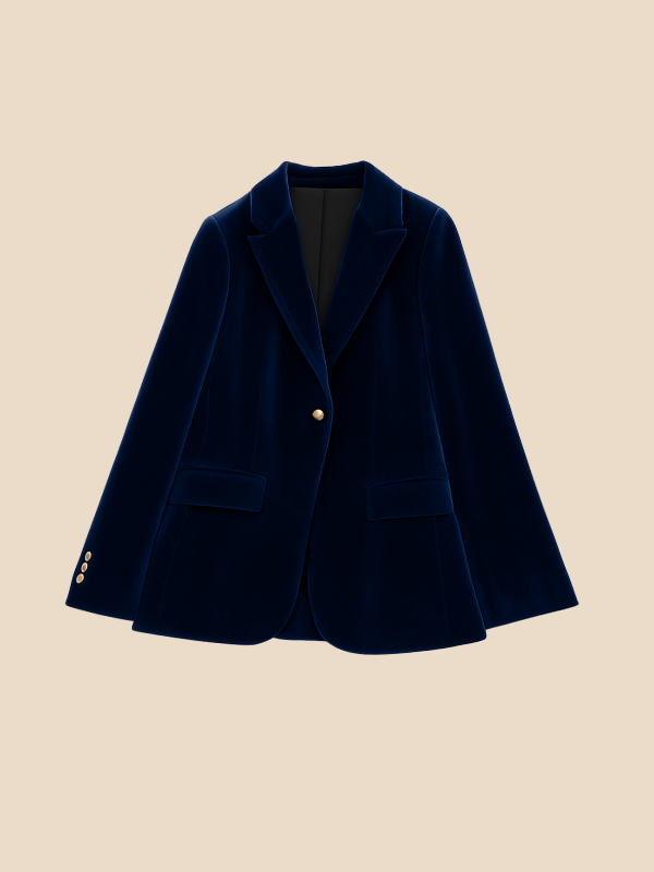 Blazer Women Velvet Look Tailored Fit with Notched Lapel | E&W - 5 - Elenwear