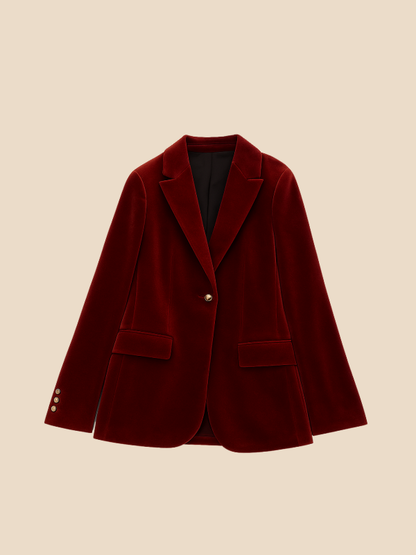 Blazer Women Velvet Look Tailored Fit with Notched Lapel | E&W - 8 - Elenwear