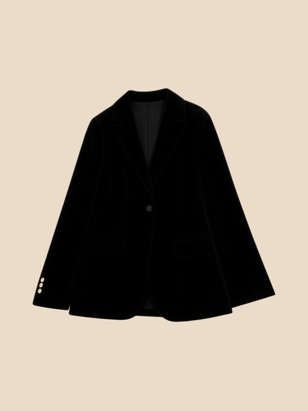 Blazer Women Velvet Look Tailored Fit with Notched Lapel | E&W - 10 - Elenwear