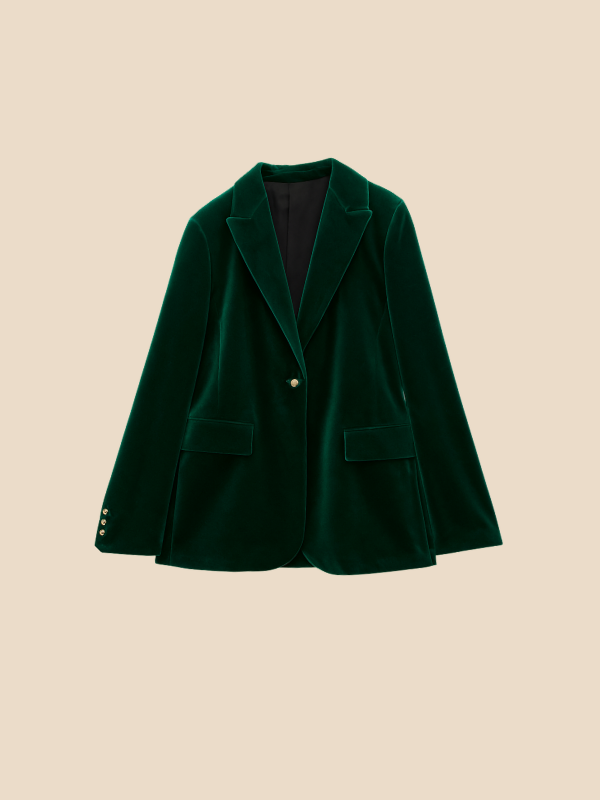 Blazer Women Velvet Look Tailored Fit with Notched Lapel | E&W - 3 - Elenwear