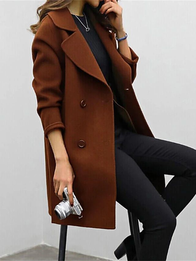 Double-Breasted Women's Coat in Olive Green | E&W - 2 - Elenwear