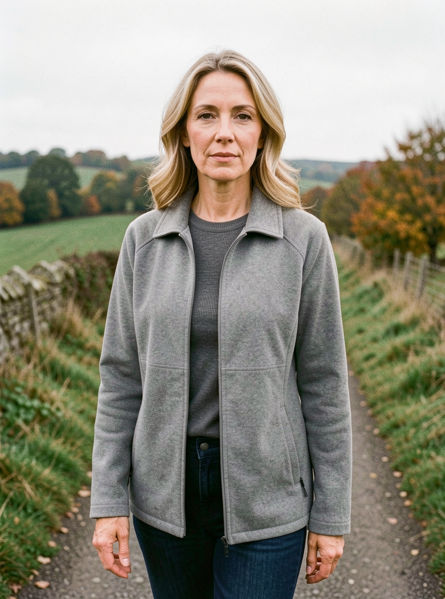 Women's Classic Polar Fleece Zip Jacket — Stand-Collar Cardigan - Gray