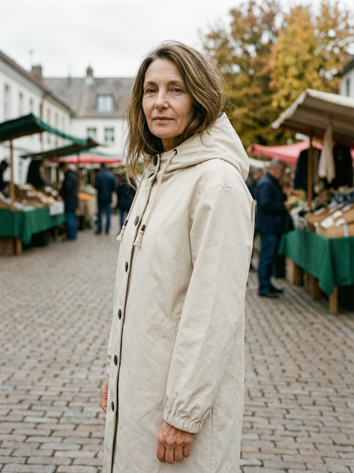 Women's Hooded Mac Coat — Mid-Length Showerproof Anorak Trench - Cream