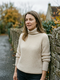 Women's Ribbed Wool Turtleneck Jumper — Chunky Roll-Neck Sweater - Beige