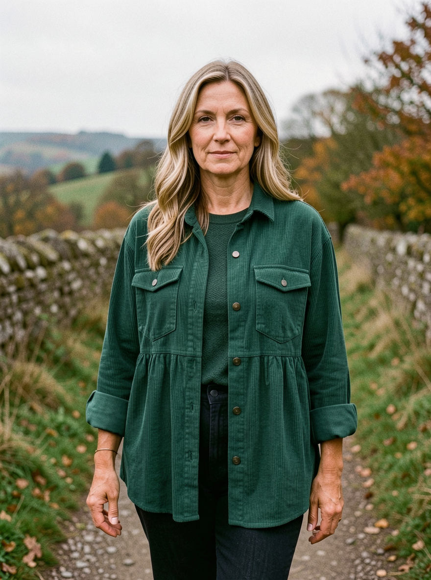 Women's Peplum Corduroy Jacket — Fitted-Waist Shacket - Green