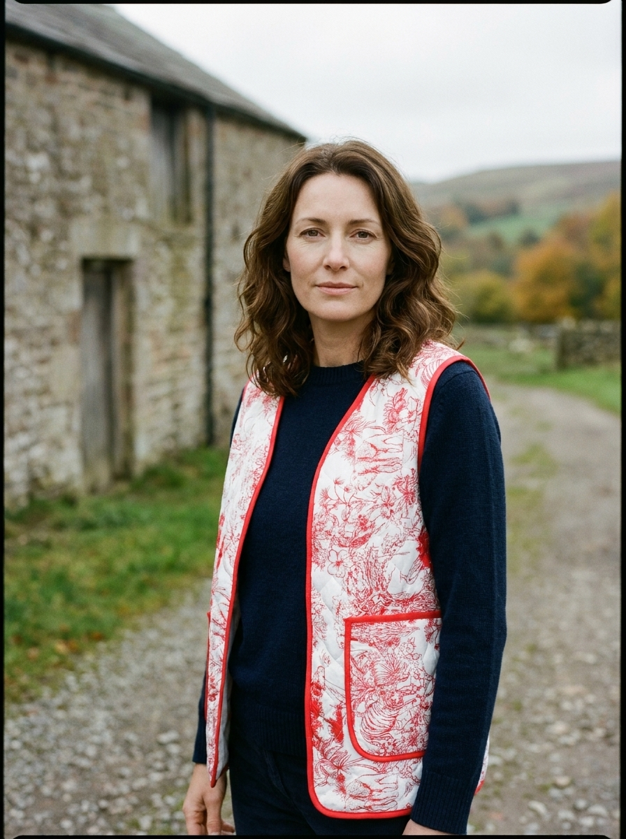 Women's Floral Patchwork Quilted Vest — Contrast-Trim Puffer - Red