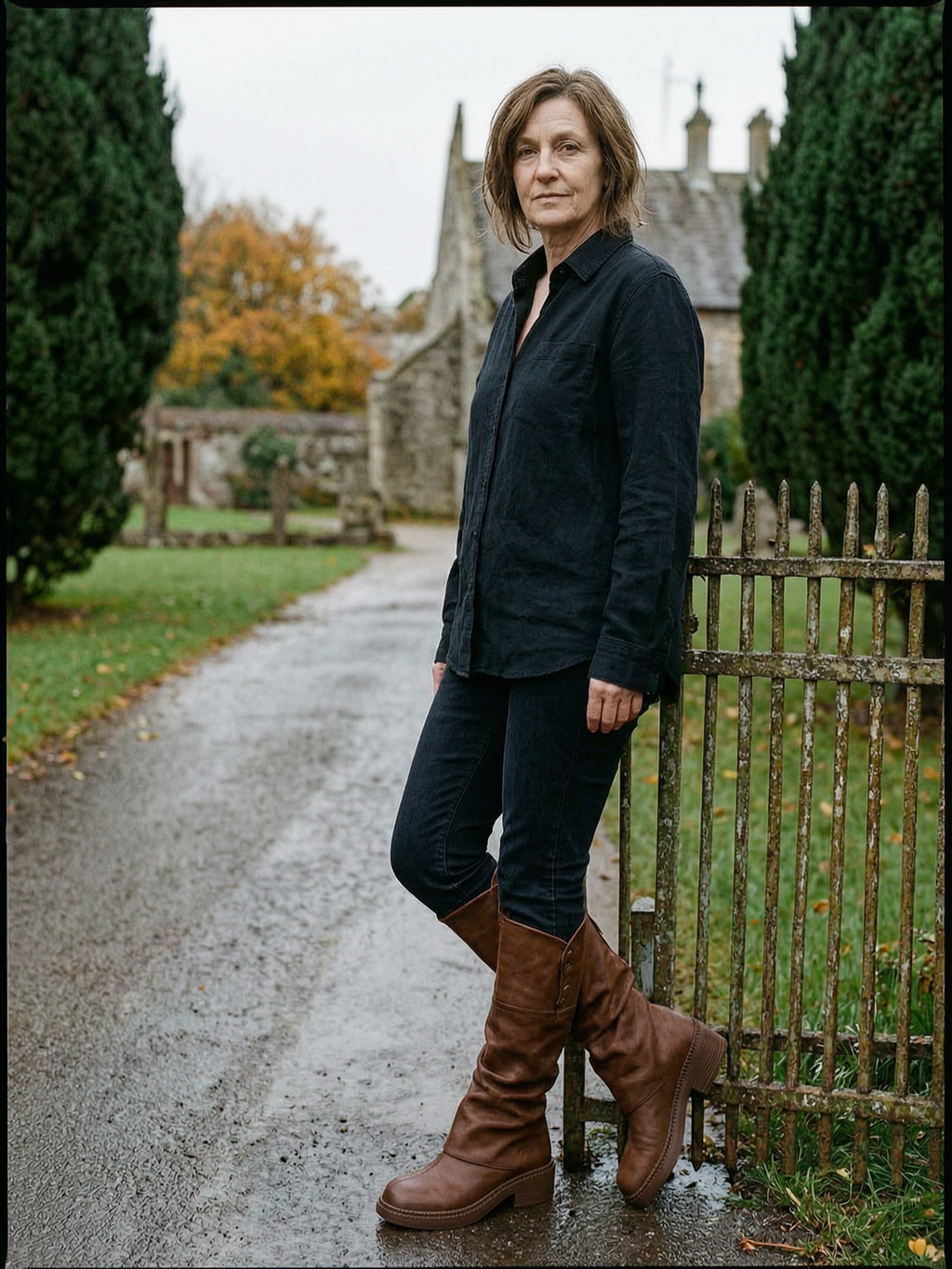 Women's Slouchy Platform Knee-High Riding Boots — British-Style Boots - Brown