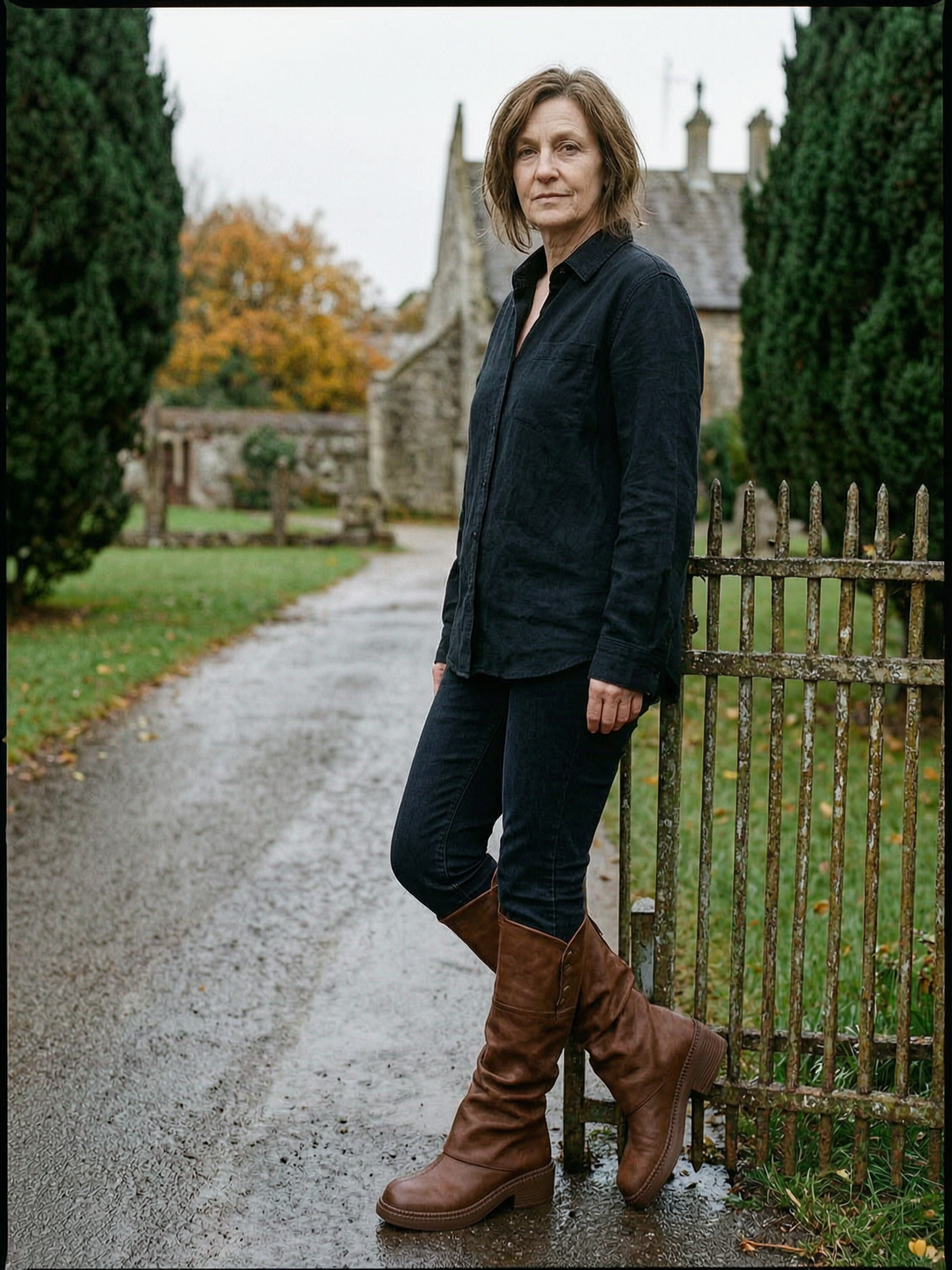 Women's Slouchy Platform Knee-High Riding Boots — British-Style Boots - Brown