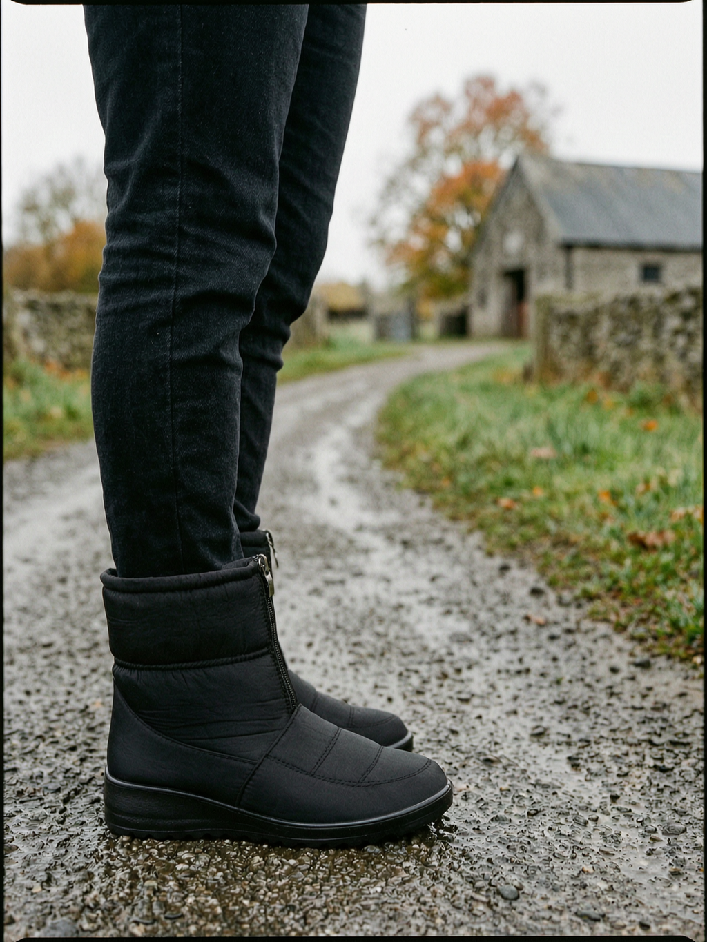 Women's Quilted Waterproof Winter Boots — Warm All-Weather Boots - Black