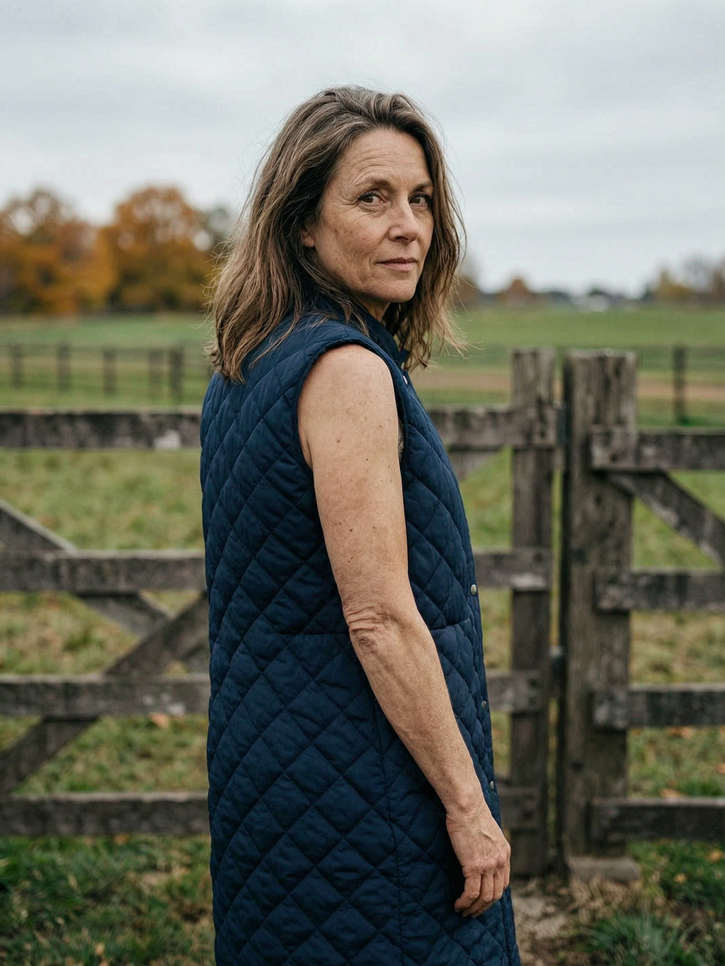 Women's Longline Diamond-Quilted Gilet — Stand-Collar Sleeveless Vest - Navy
