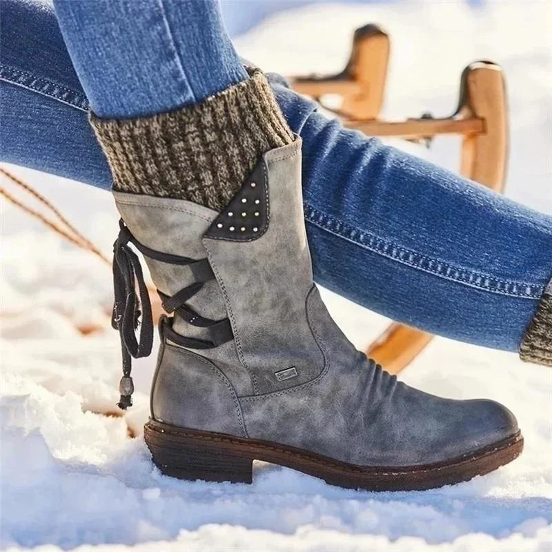 Women's Winter Boots with Knitted Cuff and Side Zip | E&W - 4 - Elenwear