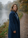 Women's Longline Lapel Fleece Cardigan Coat — Soft Open-Front Mid-Layer - Navy