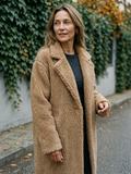 Women's Oversized Teddy Fleece Longline Coat — Soft Open-Front Layer - Khaki