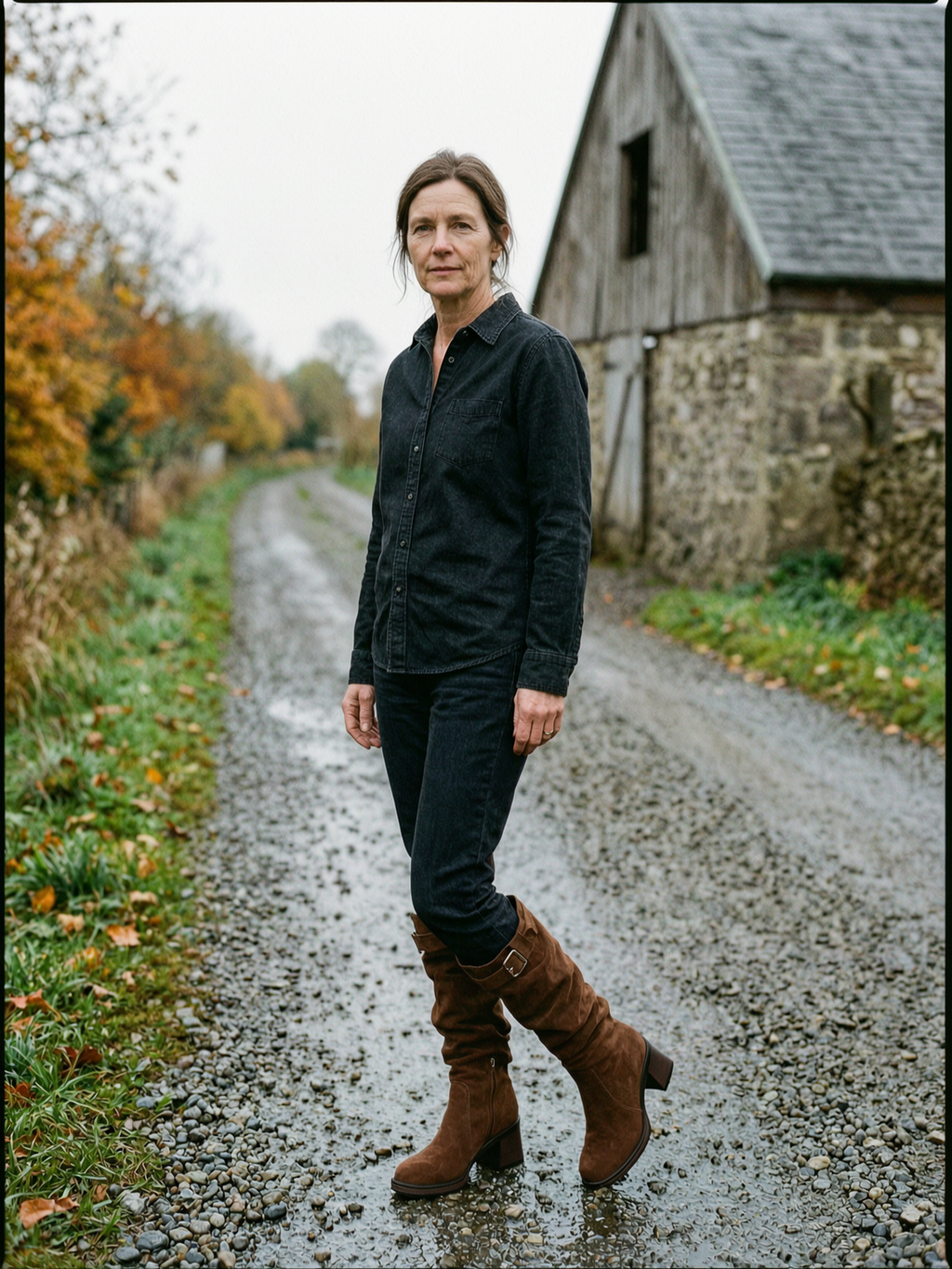 Women's V-Cuff Slouch Knee-High Boots — Durable Suede Countryside Boots - Brown