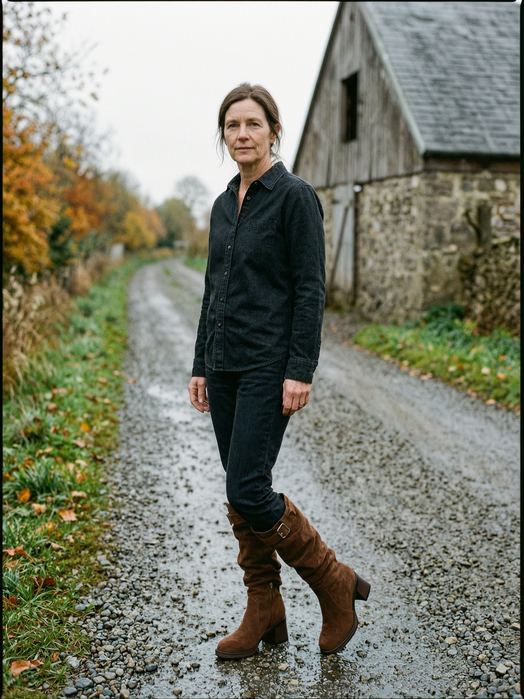 Women's V-Cuff Slouch Knee-High Boots — Durable Suede Countryside Boots - Brown