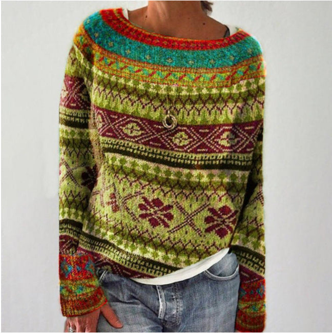Women's Knit Sweater with Forest Print and Relaxed Fit | E&W - 4 - Elenwear