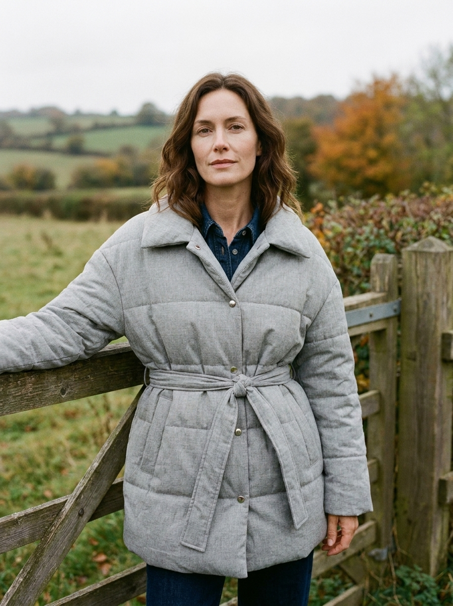 Women's Padded Wrap Coat — Self-Belt Longline Parka - Grey