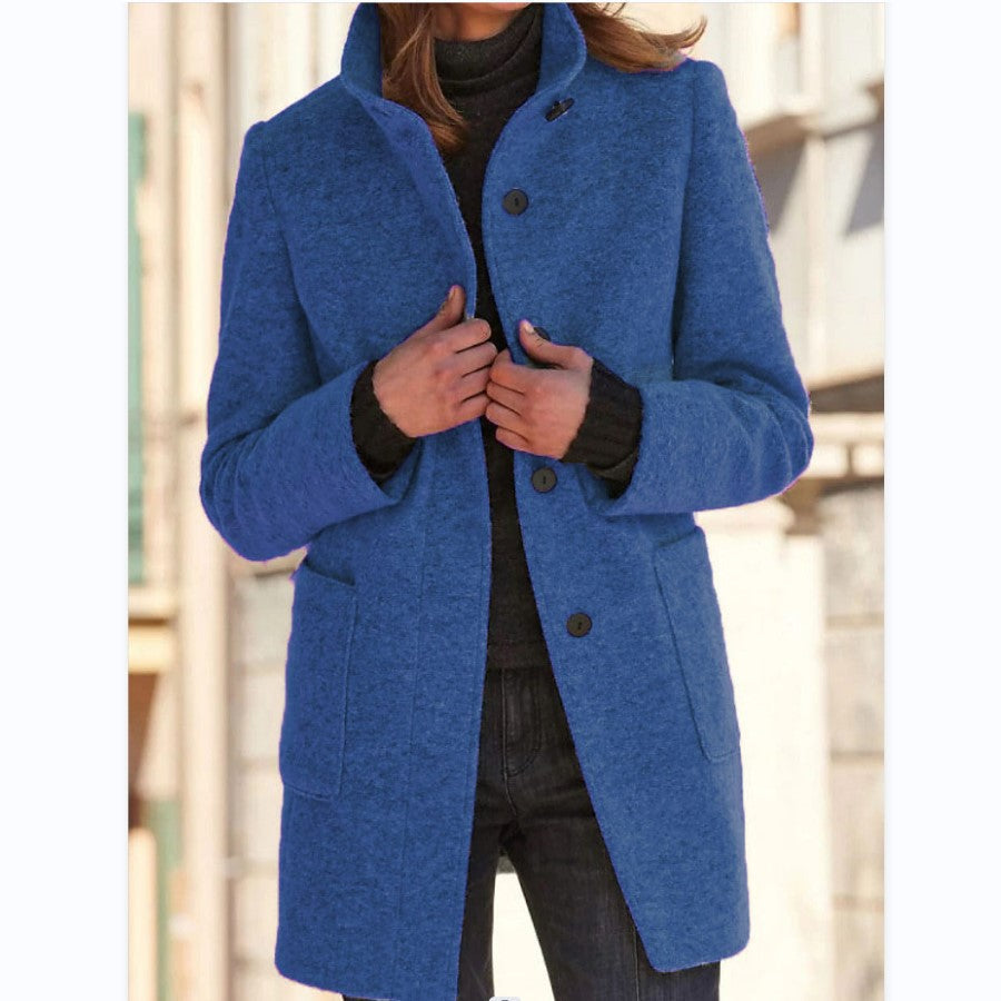 Women's Wool Blend Coat in Grey with Chic Collar | E&W - 4 - Elenwear