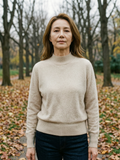 Women's Ribbed Wool Mock-Neck Jumper — Soft Everyday Turtleneck Sweater - Beige