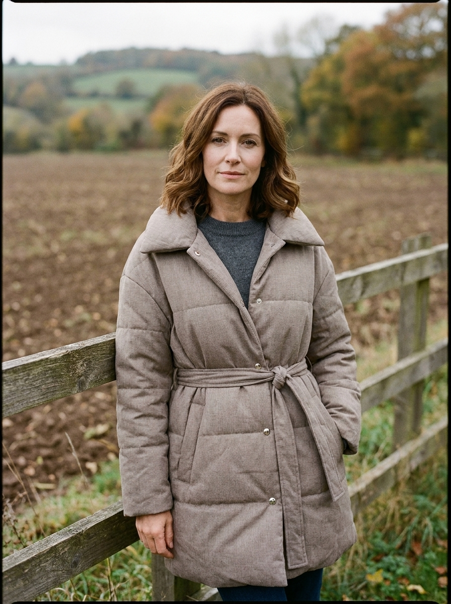Women's Padded Wrap Coat — Self-Belt Longline Parka - Coffee