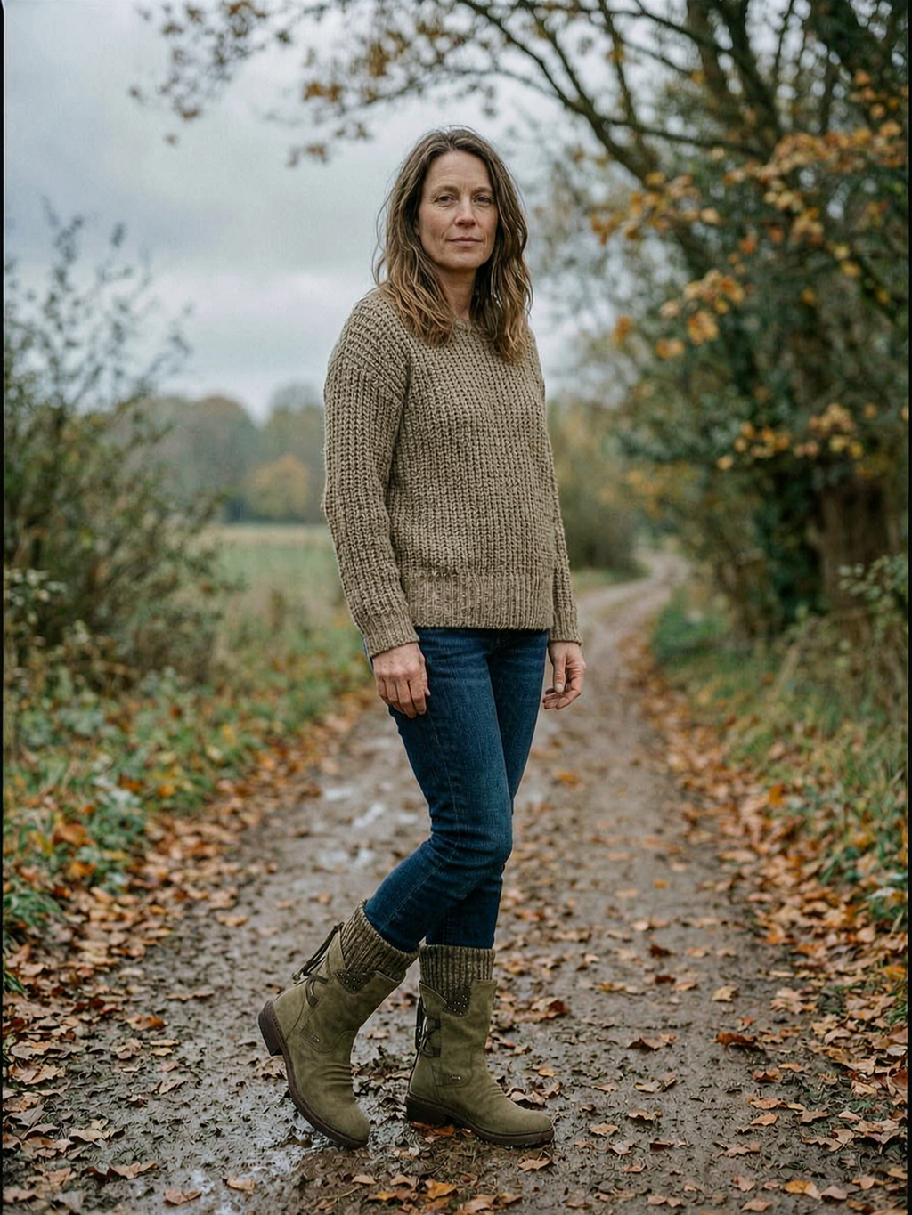 Women's Knit-Cuff Mid-Calf Snow Boots — Warm Winter Boots - Khaki