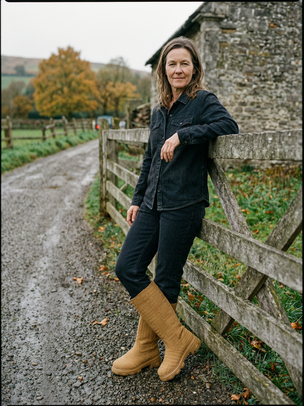 Women's Quilted Suede Platform Mid-Calf Boots — Waterproof Countryside Boots - Camel