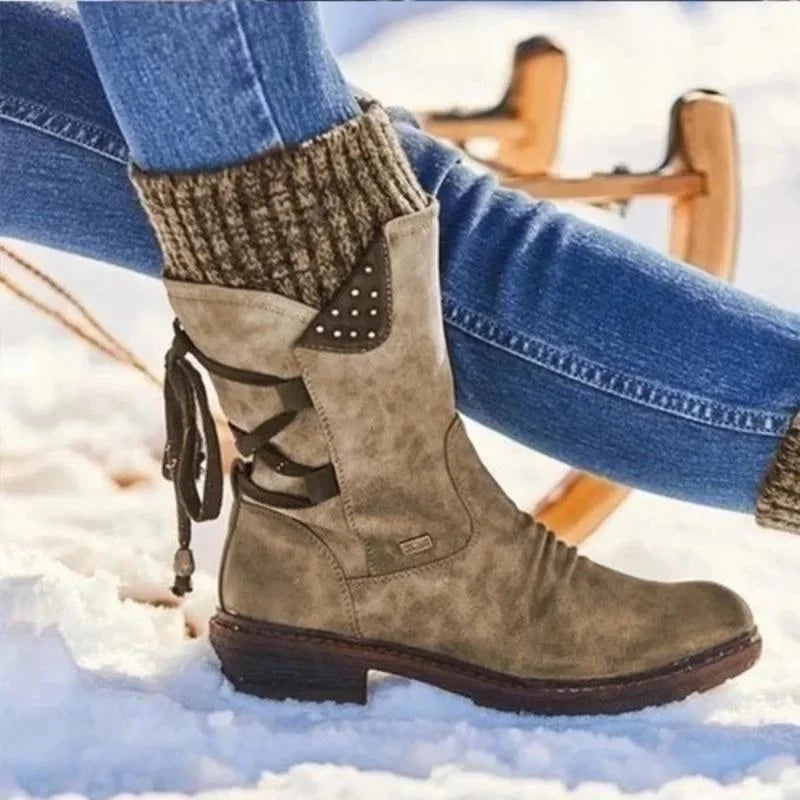 Women's Winter Boots with Knitted Cuff and Side Zip | E&W - 5 - Elenwear
