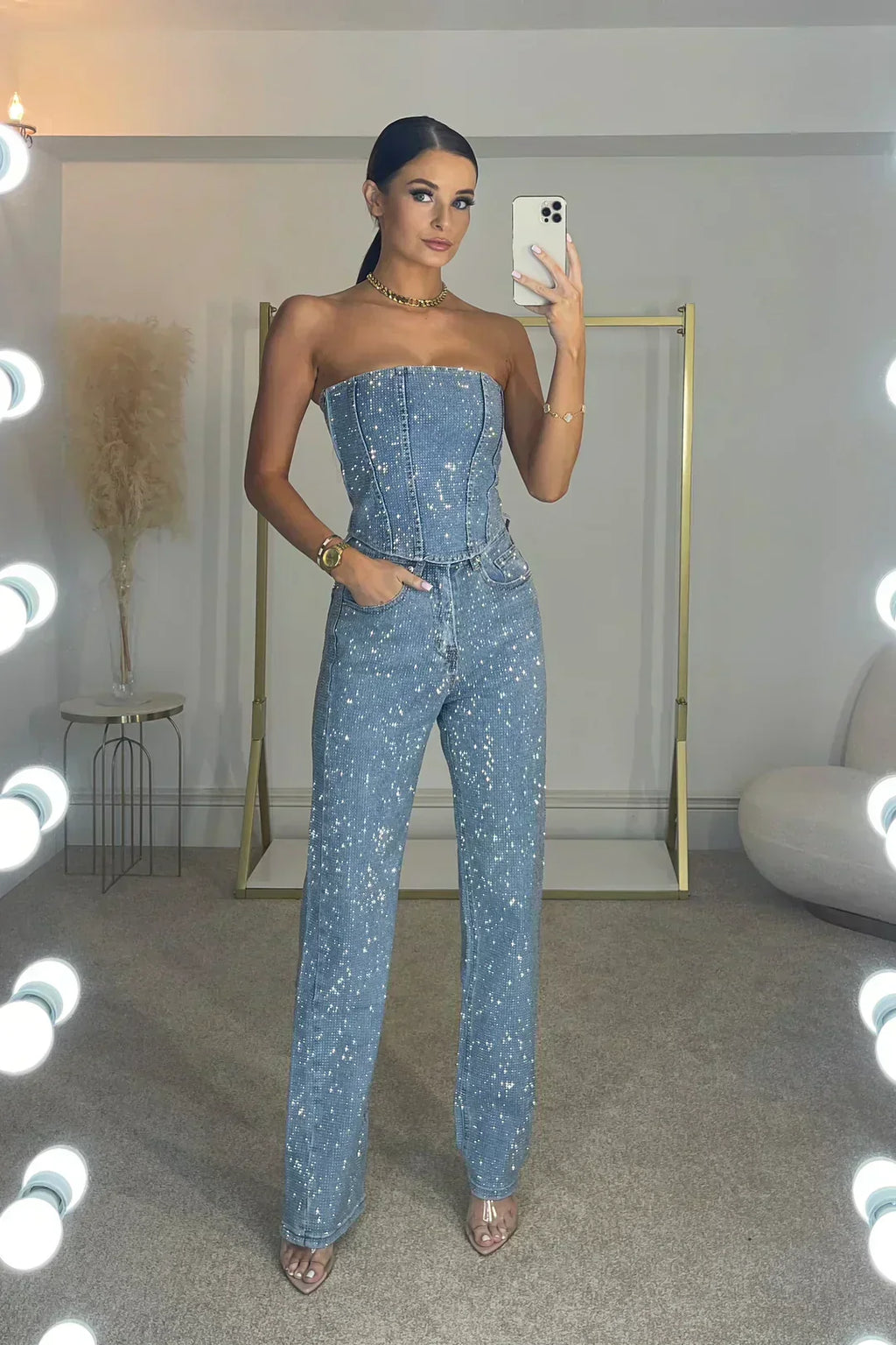 Strapless Jumpsuit for Women in Chic Sparkling Fabric | E&W - 6 - Elenwear