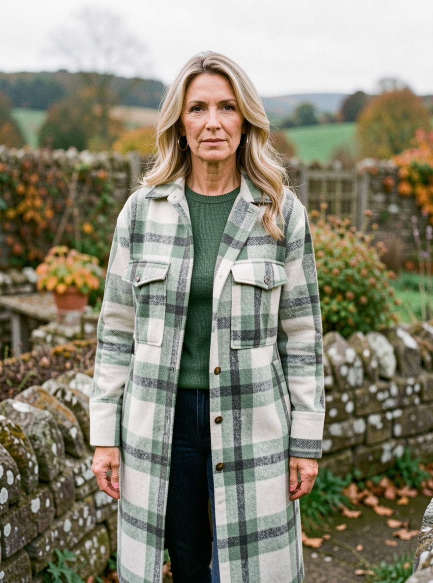 Women's Long Tartan Flannel Coat — Oversized Plaid Shacket - Green