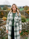 Women's Long Tartan Flannel Coat — Oversized Plaid Shacket - Green