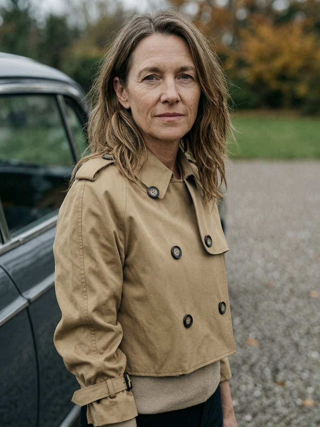 Women's Cropped Double-Breasted Trench Jacket — Showerproof Utility Mac - Khaki