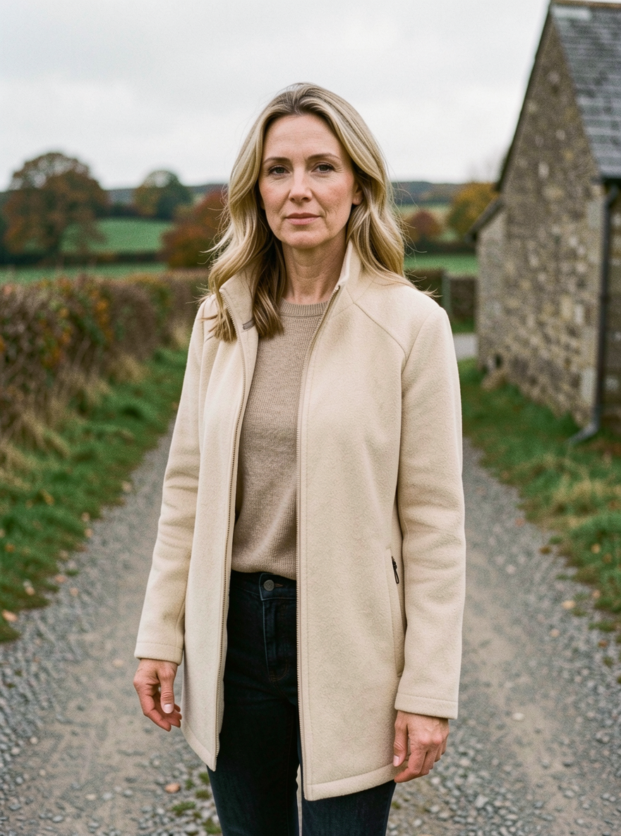 Women's Classic Polar Fleece Zip Jacket — Stand-Collar Cardigan - Beige