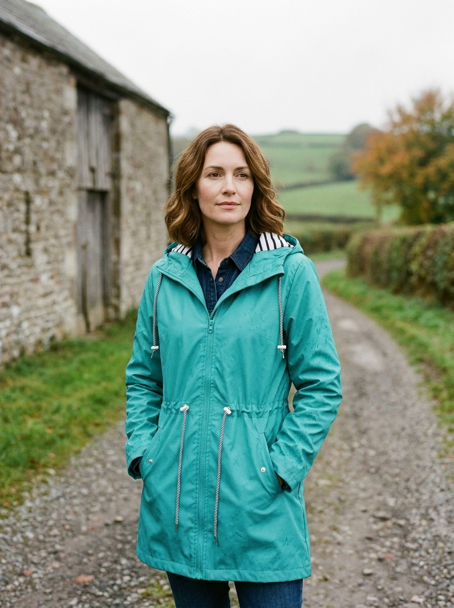 Women's Drawstring-Hood Waterproof Trench — Rain Jacket - Teal
