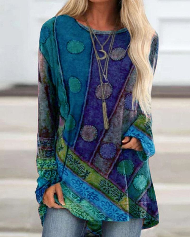 Bohemian Tunic Blouse for Women | Vibrant Colour Block Design | E&W - 3 - Elenwear