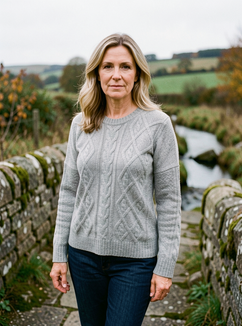 Oversized Cable-Knit Jumper — Round Neck - Grey
