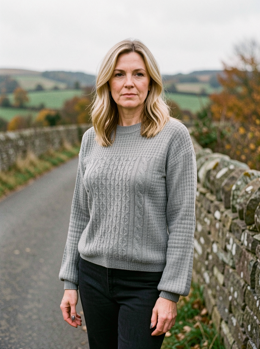 Women's Cable-Knit Lantern-Sleeve Jumper — Relaxed Fit - Gray
