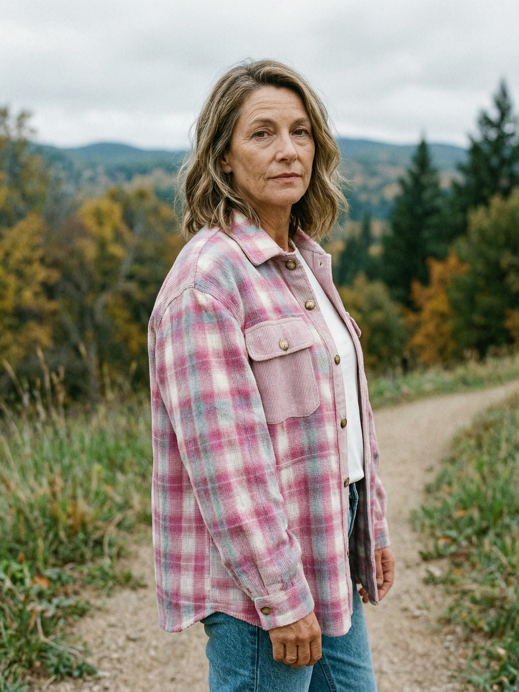Women's Brushed Plaid Corduroy-Trim Shacket — Casual Layering Shirt Jacket - Dusty Pink