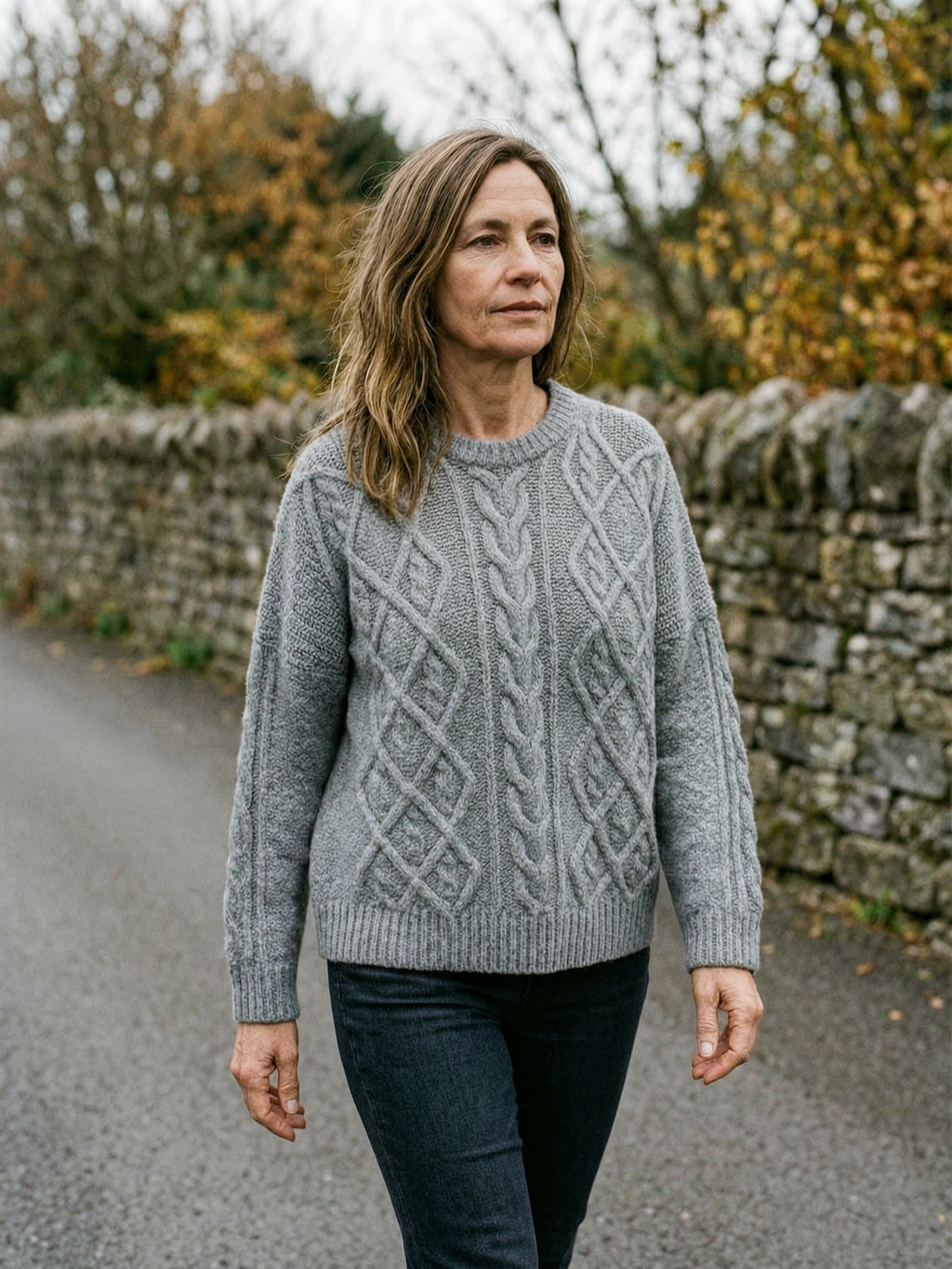 Women's Aran Cable-Knit Jumper — Chunky Twisted-Knit Pullover Sweater - Grey