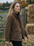 Women's Boxy Corduroy Short Jacket — Wide-Wale Ribbed Shirt Jacket - Brown