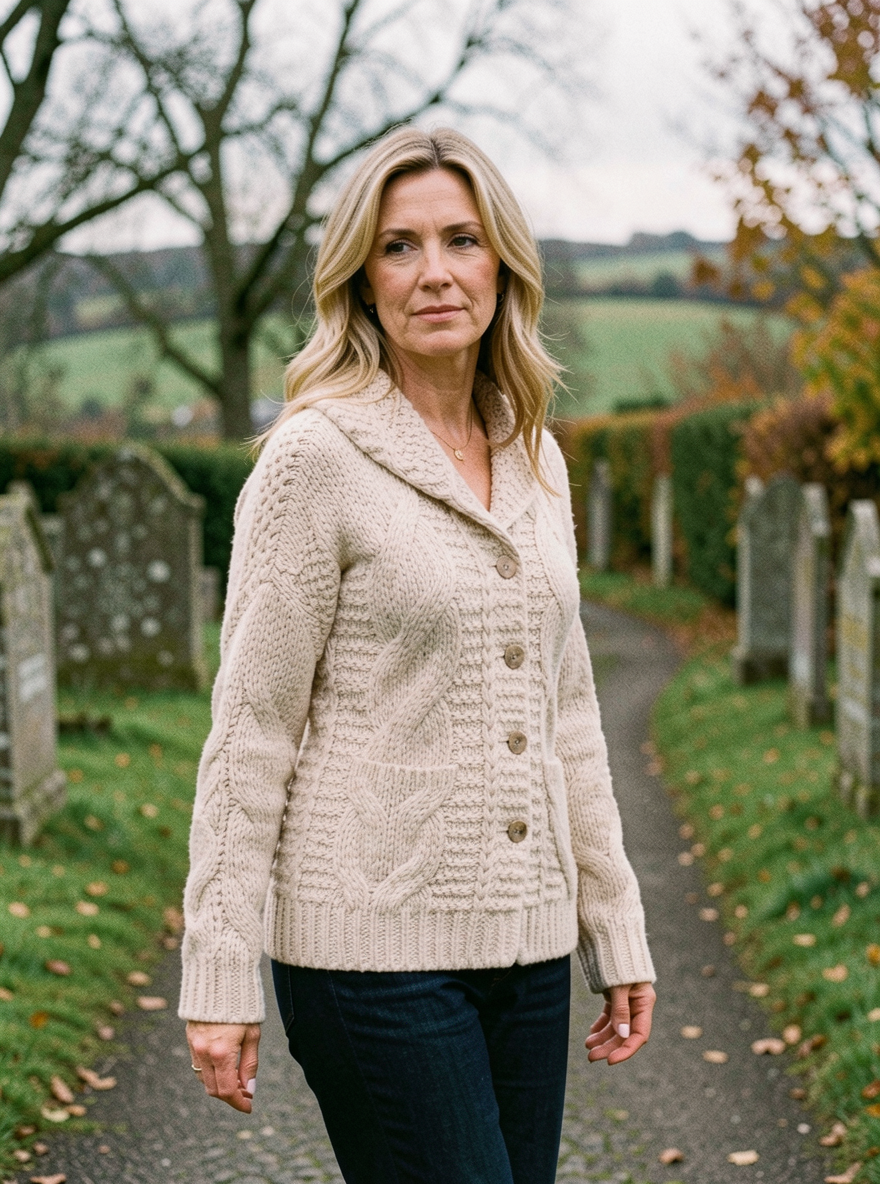 Women's Twist Cable-Knit Cardigan — Chunky Wool-Blend Jacket - Beige